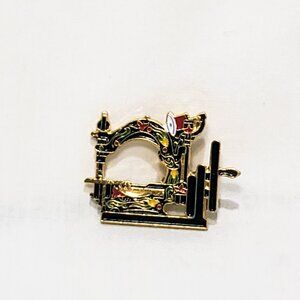 Sewing Machine Flowers Enamel Lapel Hat Pin 1" Metal Enamel Wilcox 1882